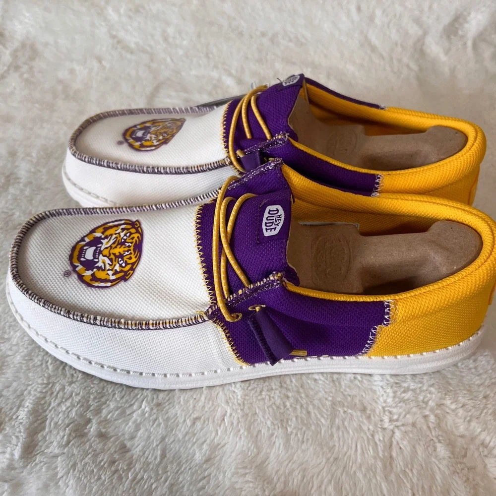 HEYDUDE‎ Men Wally Tri LSU Purple Gold Slip On Shoes Size 11 NWT - Picture 9 of 11